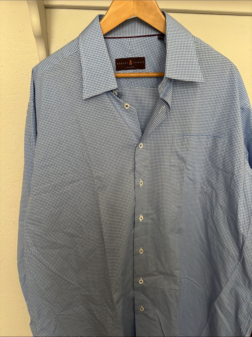 Robert Talbott Light Blue Micro Gingham Dress Shirt size xxl